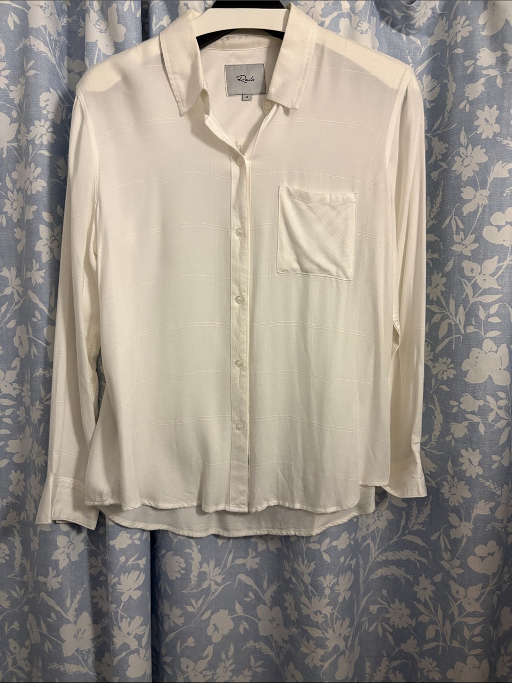 Rails Off White Ivory Button-Up Pocket Blouse, ‘window pane’ plaid texture